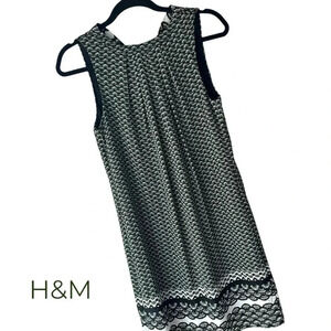 H&M | NWOT | SLEEVELESS PLEATED TIE BACK DRESS BLACK GREEN WHITE | SIZE: 4